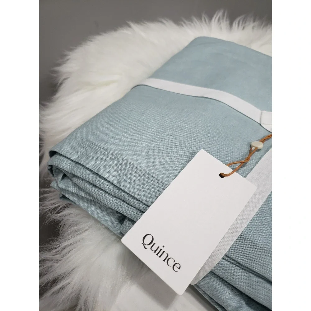 NEW Quince European Linen True Blackout Curtain Panel 96x108 Light Blue